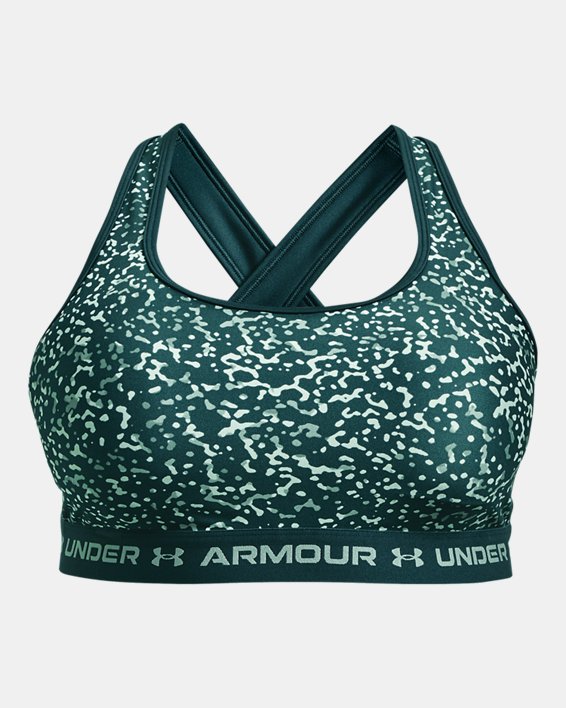 Women's Armour® Mid Crossback Print Sports Bra in Green image number 4